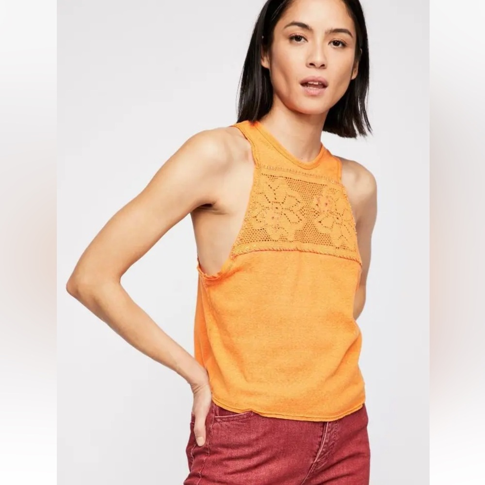 Free People Women’s Window Tank Crochet Orange Size L NWT